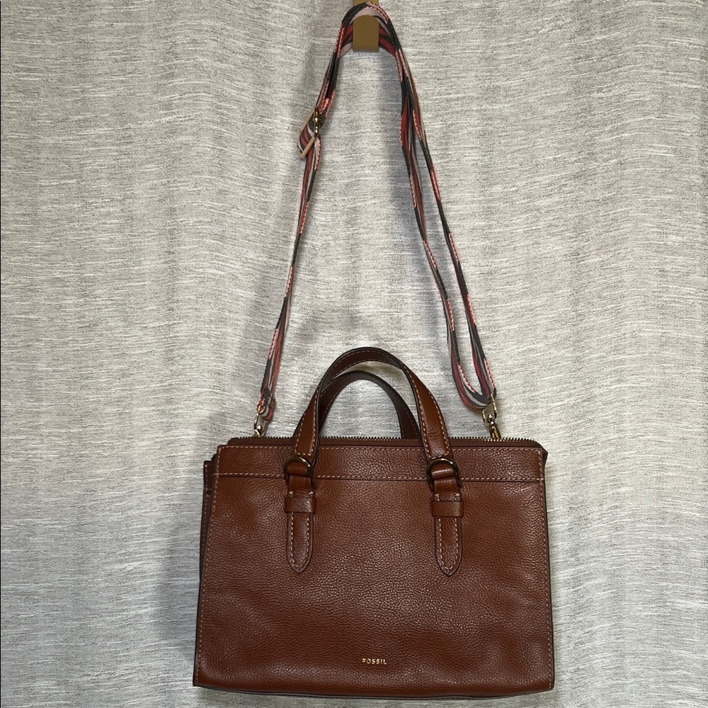 Fossil Rich Rust Brown Leather Satchel Top Handle Bag - Picture 13 of 16